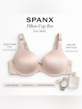 SPANX Pillow Cup Bra Lightly Lined– Size 36DD – Light Blush Nude